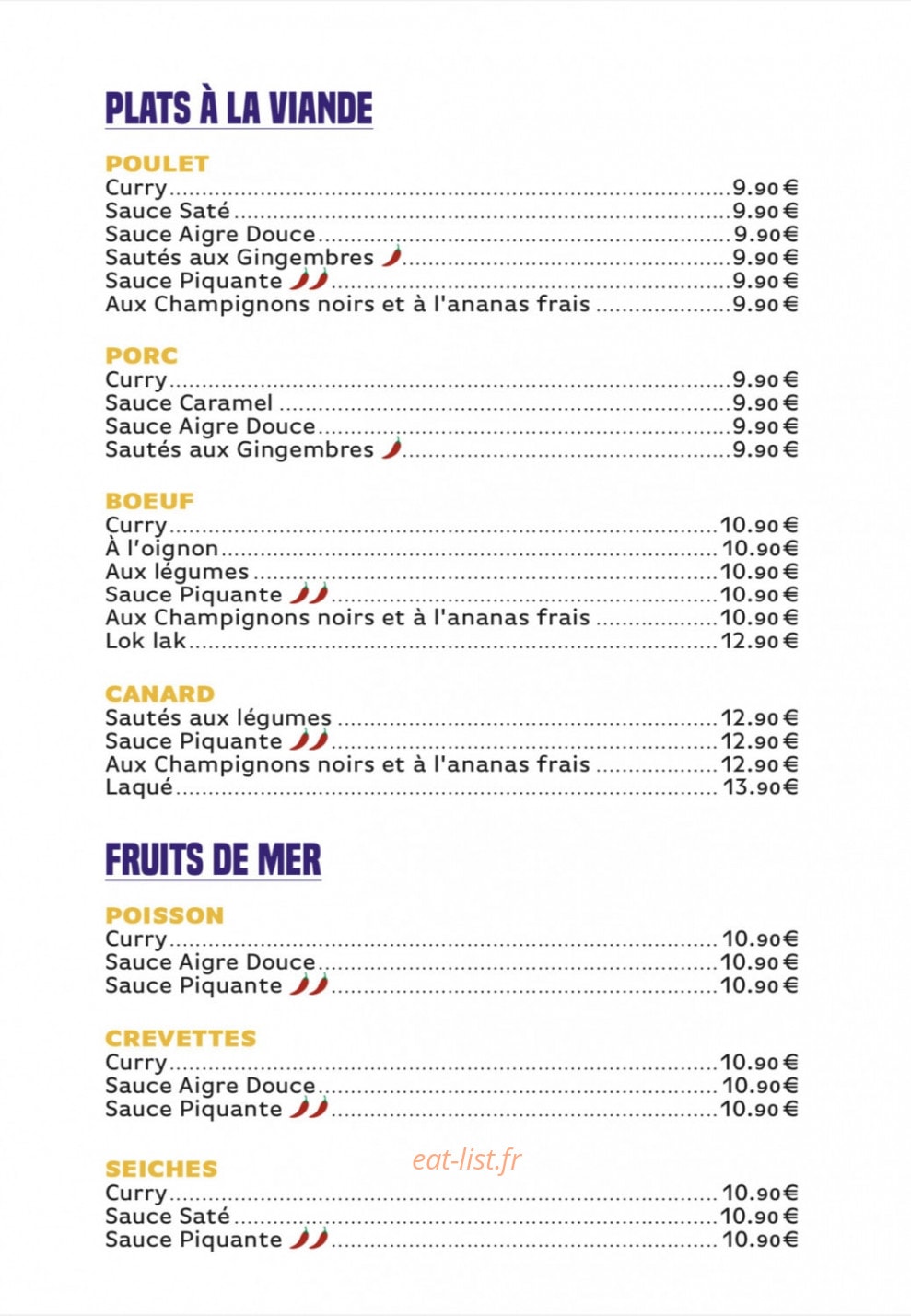 Mony’s Pad Thaï — carte page 2