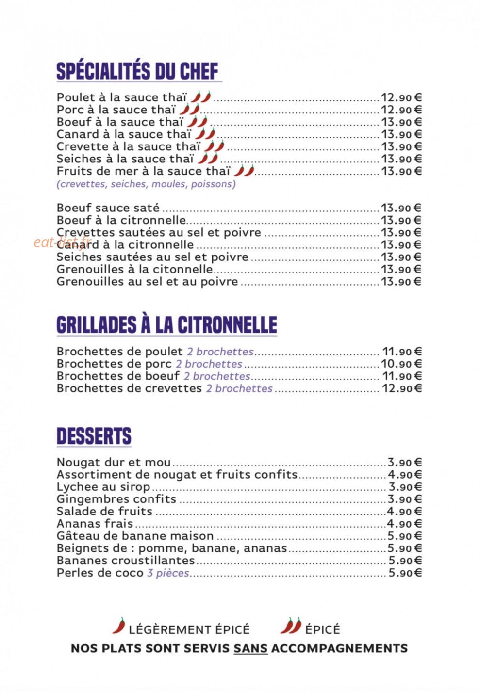 Mony’s Pad Thaï — carte page 4