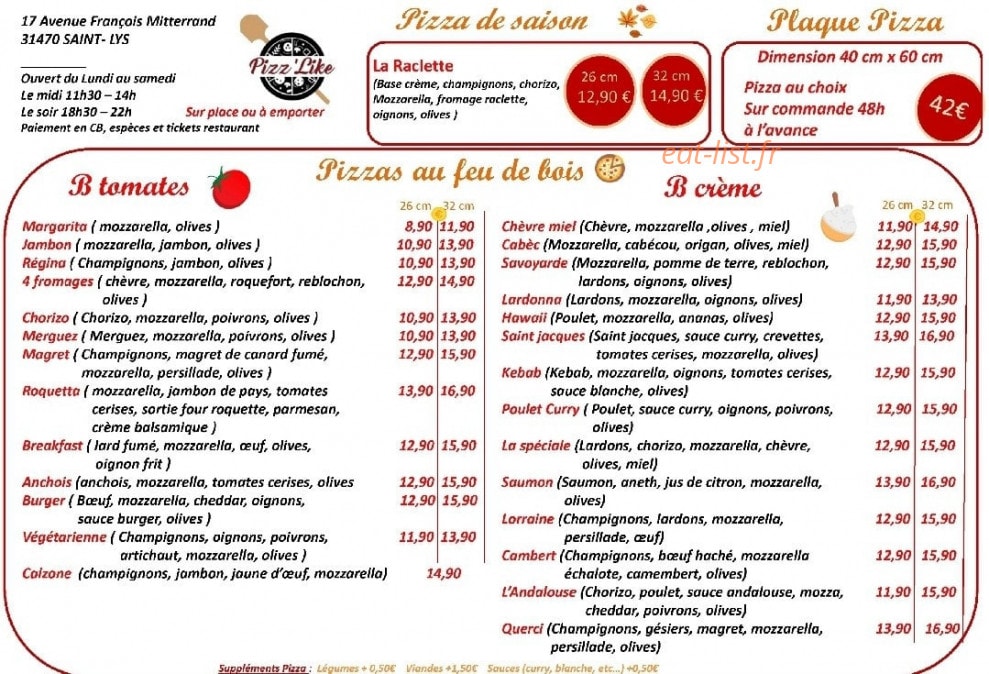Pizz'Like — carte page 1