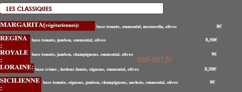Carte et menu de Les pizzas d'amélie à Sainte Foy de Peyrolieres — les pizzas classiques