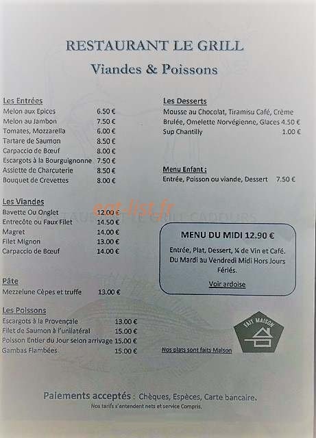 Le Grill — carte page 1