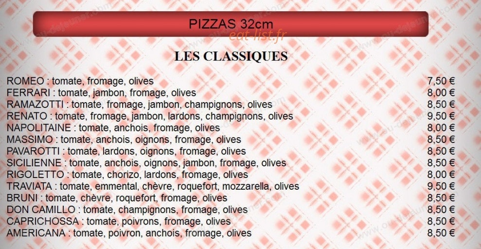 Bella Pizza — carte page 1