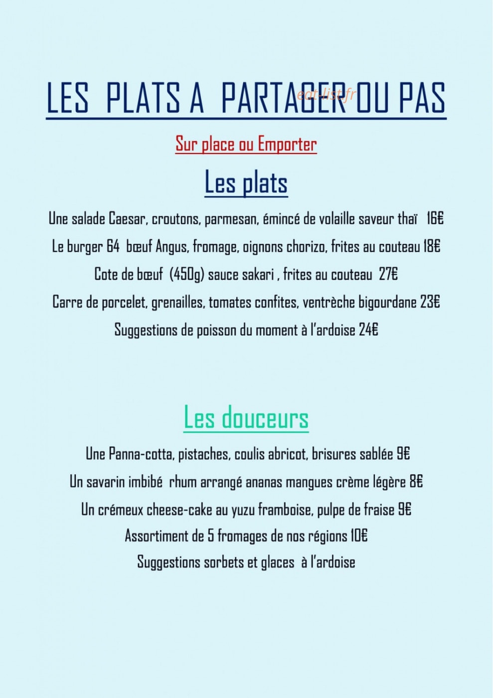Le Comptoir 64 — carte page 1