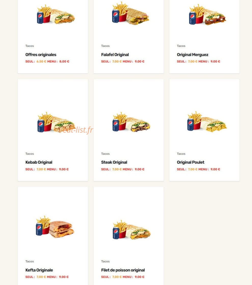 Tacos House — carte page 1