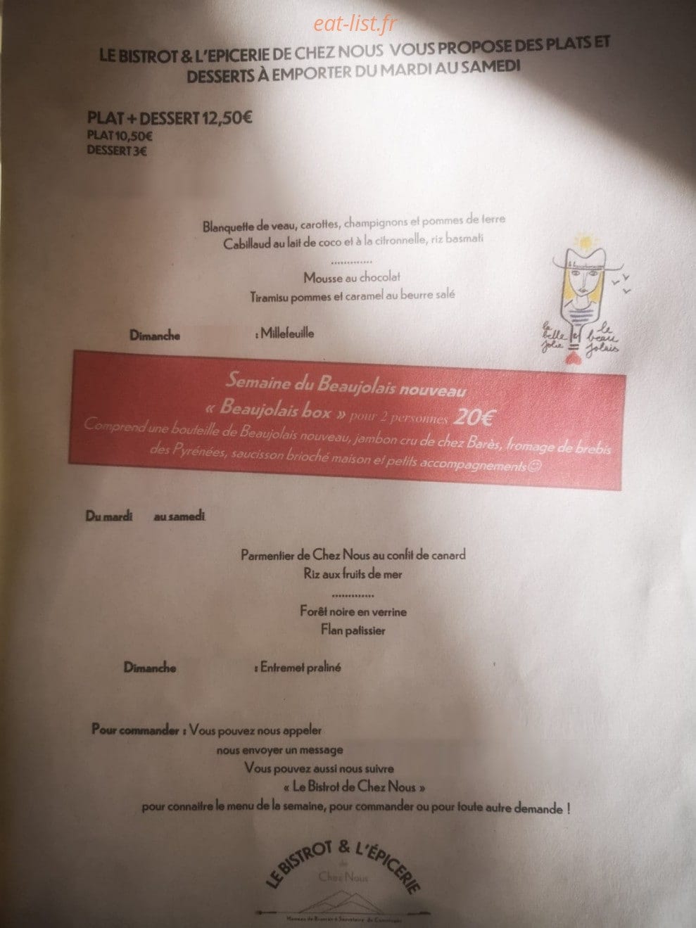 Le Bistrot de Chez Nous — carte page 1