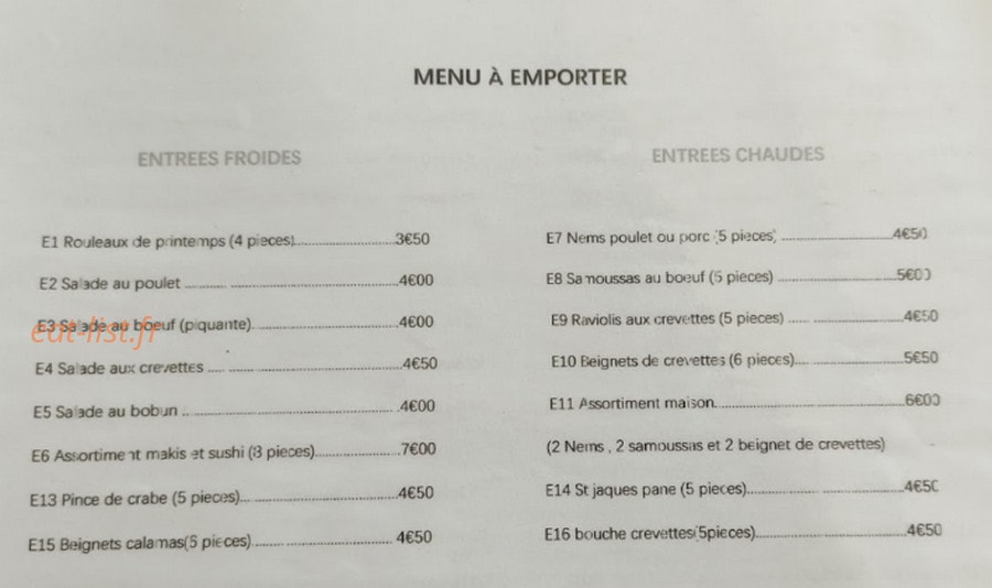 Restaurant Chine Japon — carte page 2