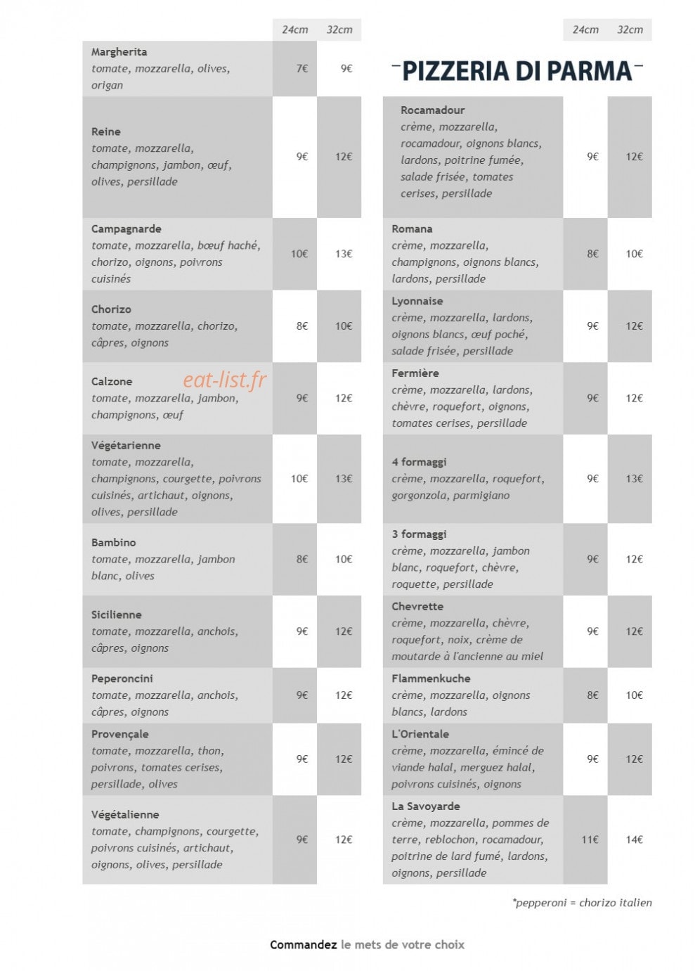Carte et menu de Pizzeria Di Parma à Ramonville Saint Agne — les pizzas