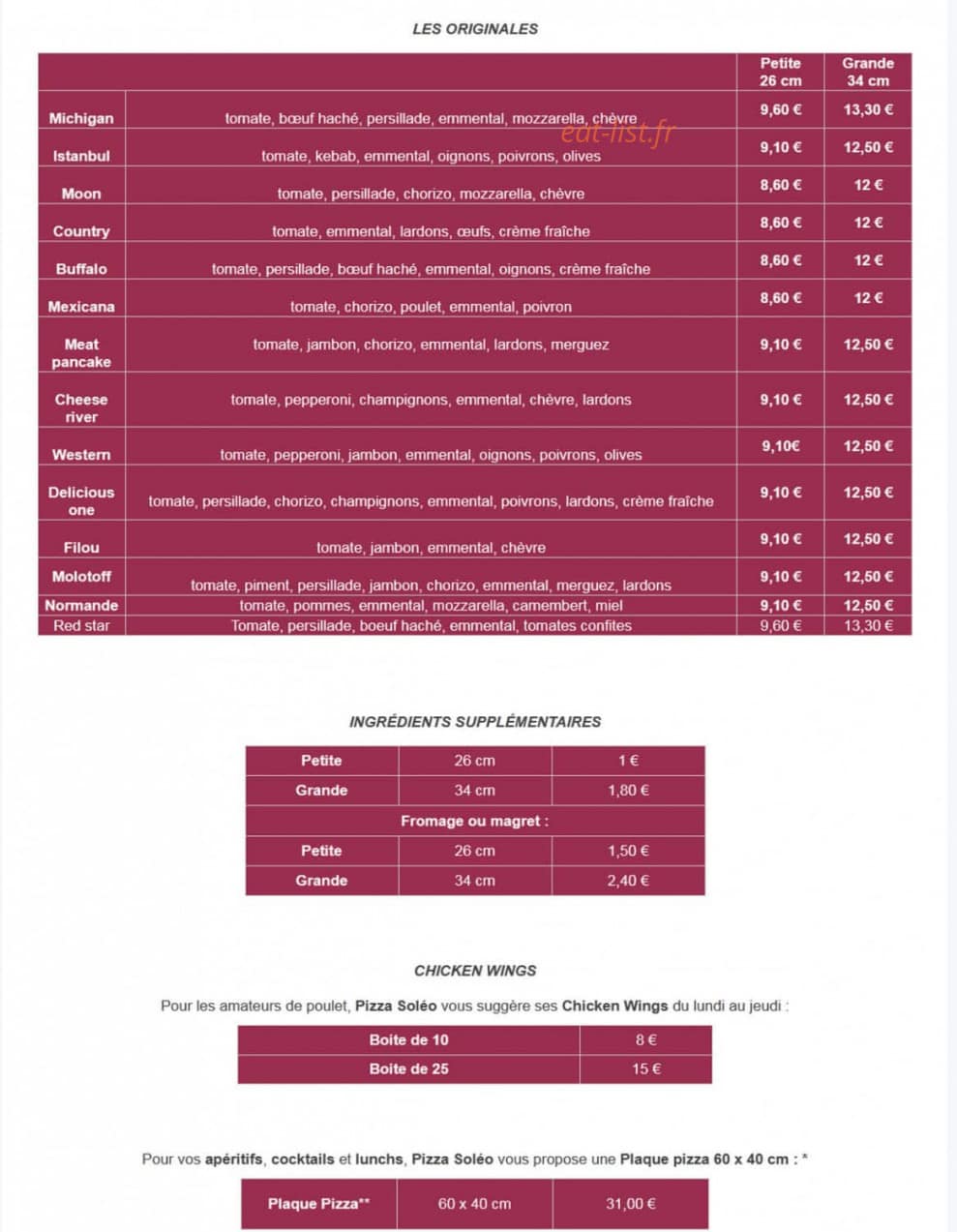 Pizza Soléo — carte page 3