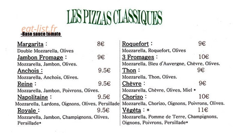 Le Camion à Pizza — carte page 1
