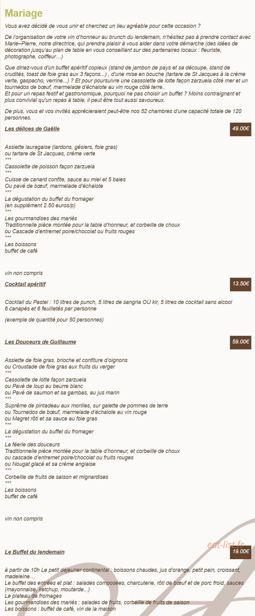 Auberge du Pastel — carte page 3