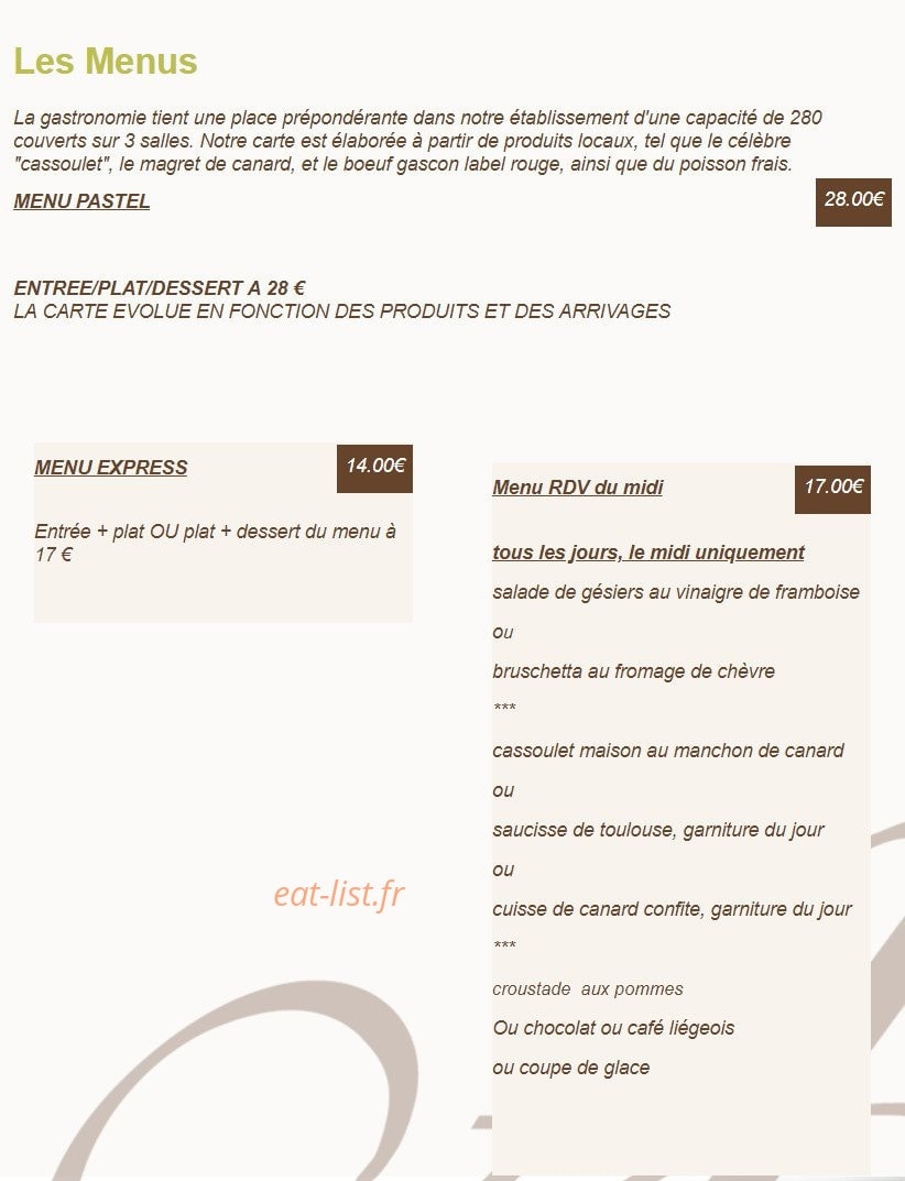 Auberge du Pastel — carte page 1