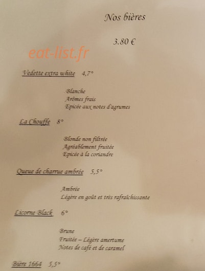 Carte et menu de Auberge Terre des Vents à Nailloux — Les bières