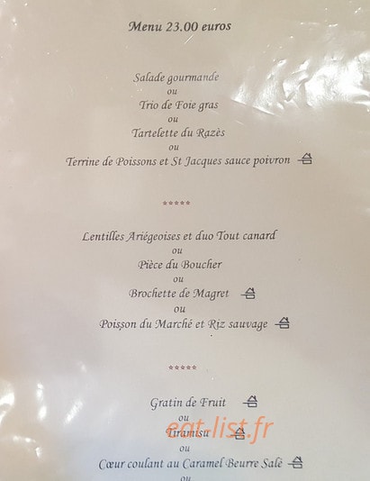 Carte et menu de Auberge Terre des Vents à Nailloux — Menu à 23€