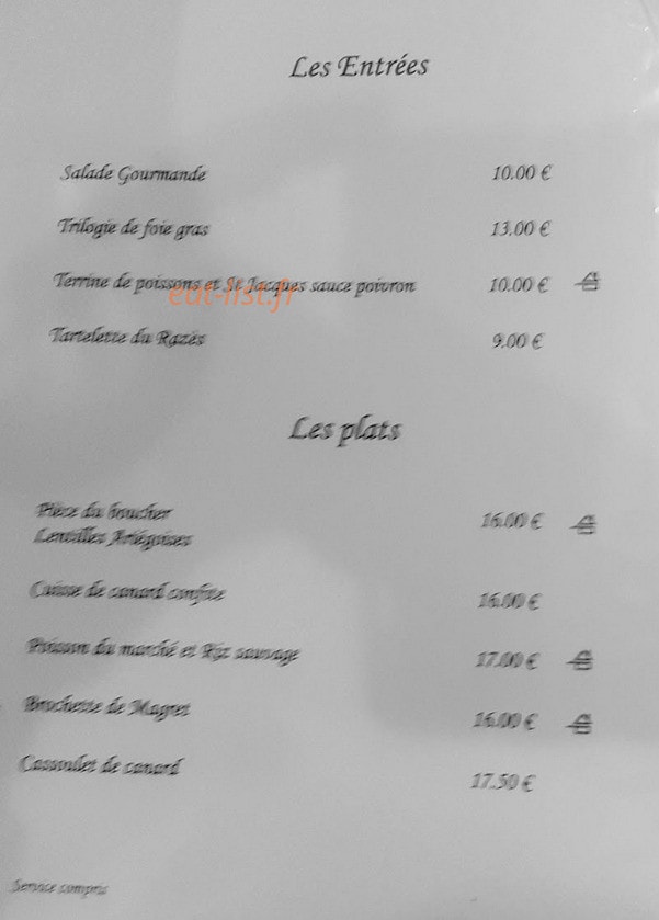 Carte et menu de Auberge Terre des Vents à Nailloux — Les entrées et plats