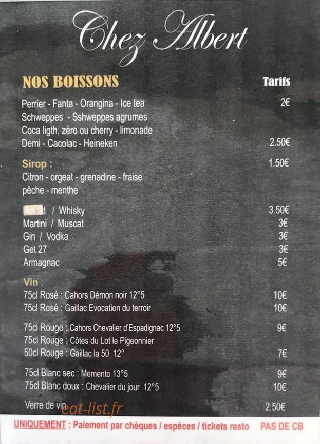 Chez Albert — carte page 2