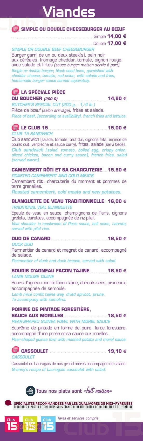 Club 15 — carte page 2