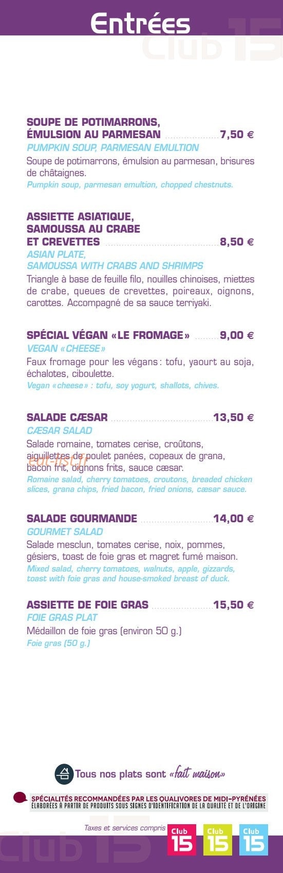Club 15 — carte page 1