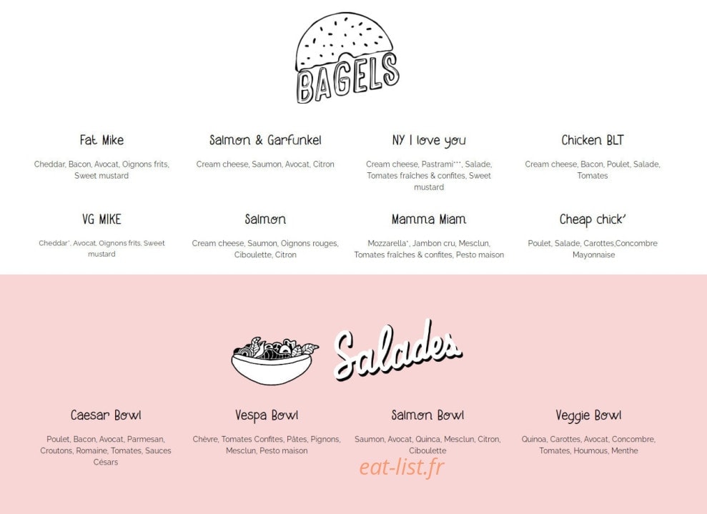 Carte et menu de Emilie and the Cool Kids à Nailloux — Les bagels et salades