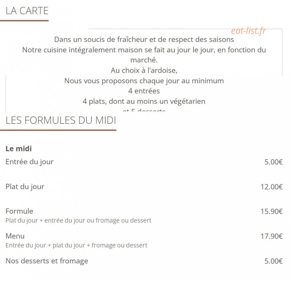 La Cocagne Cafétéria — carte page 1