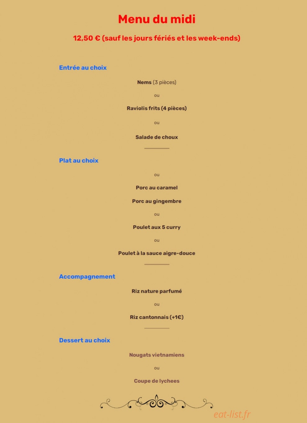 Carte et menu de Ôh Saveurs du Vietnam à Nailloux — Le menu midi