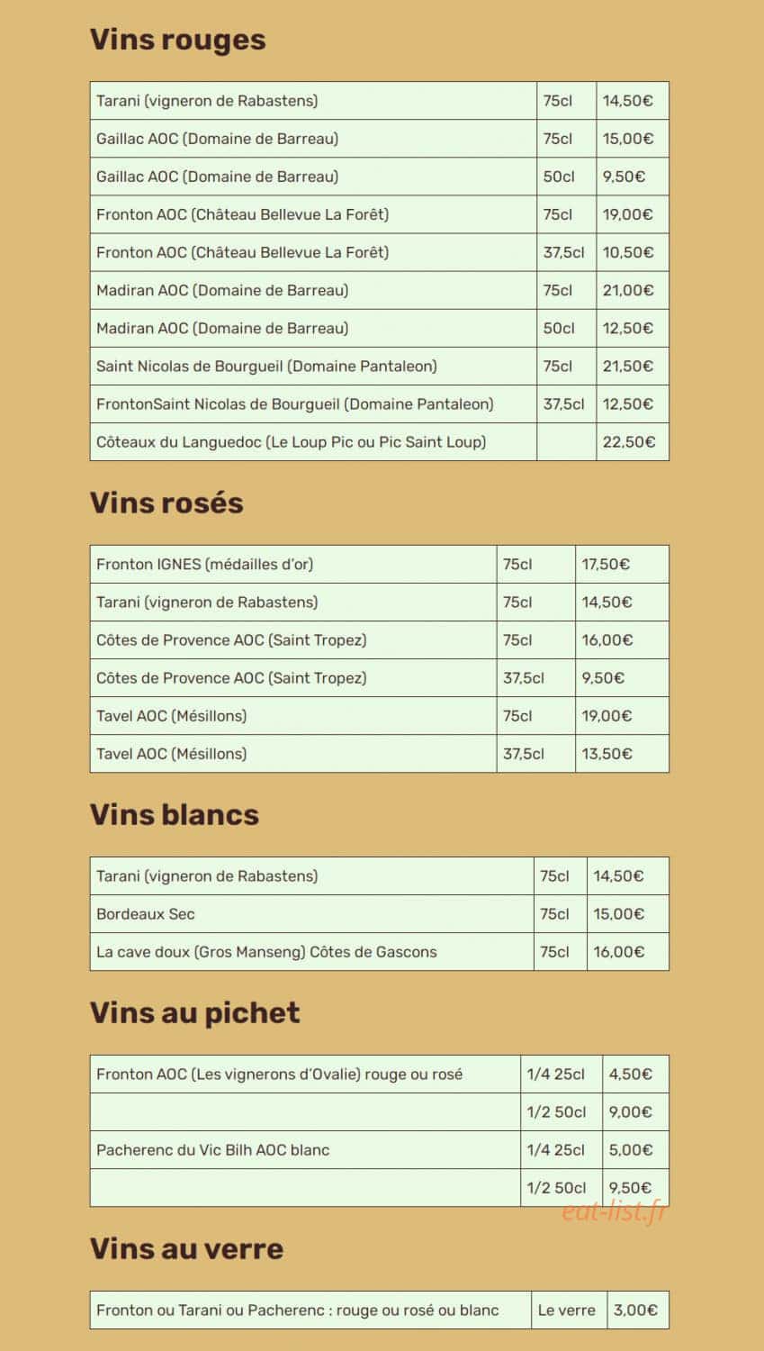 Carte et menu de Ôh Saveurs du Vietnam à Nailloux — Les vins