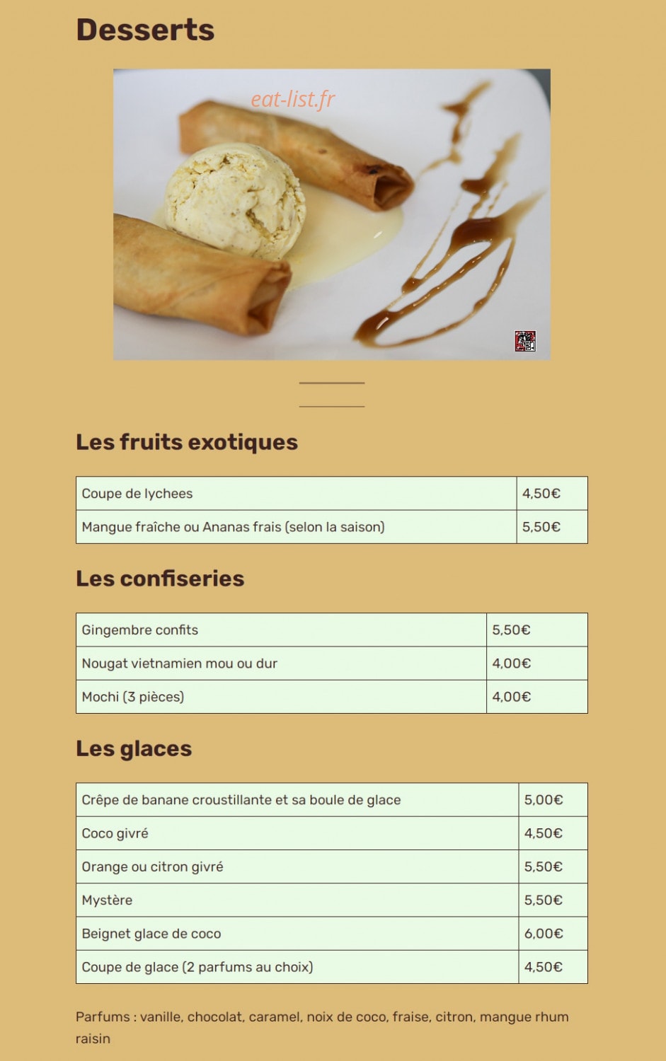 Carte et menu de Ôh Saveurs du Vietnam à Nailloux — Les desserts