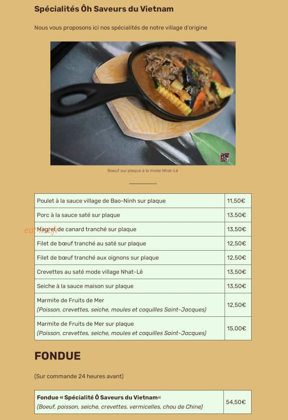 Carte et menu de Ôh Saveurs du Vietnam à Nailloux — Les spécialités
