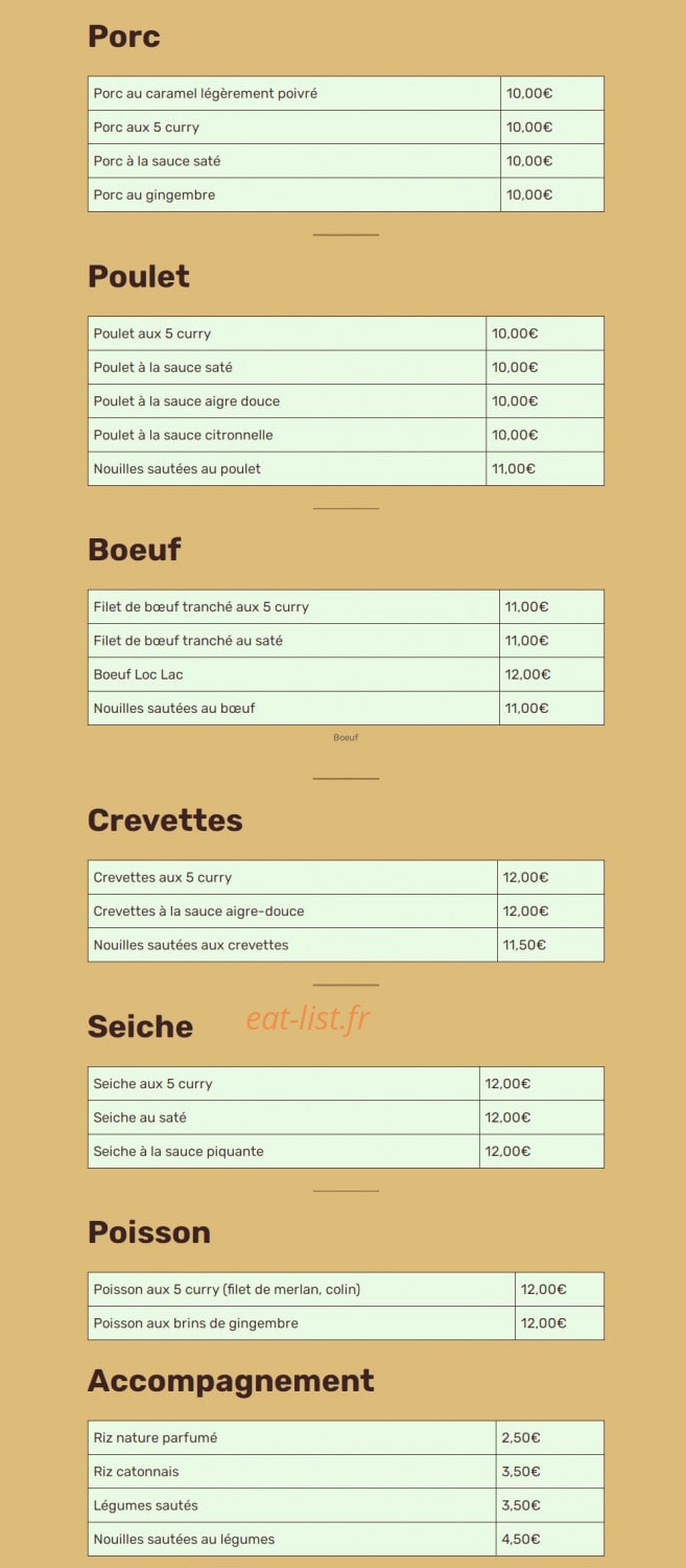 Carte et menu de Ôh Saveurs du Vietnam à Nailloux — Les plats