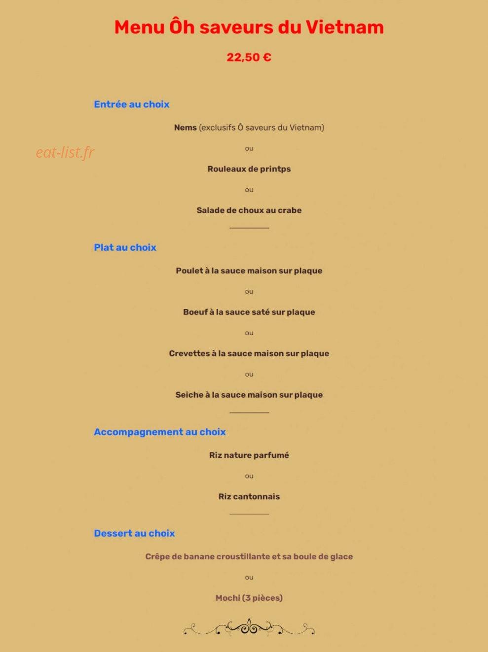Carte et menu de Ôh Saveurs du Vietnam à Nailloux — Le menu Ôh Saveurs du Vietnam