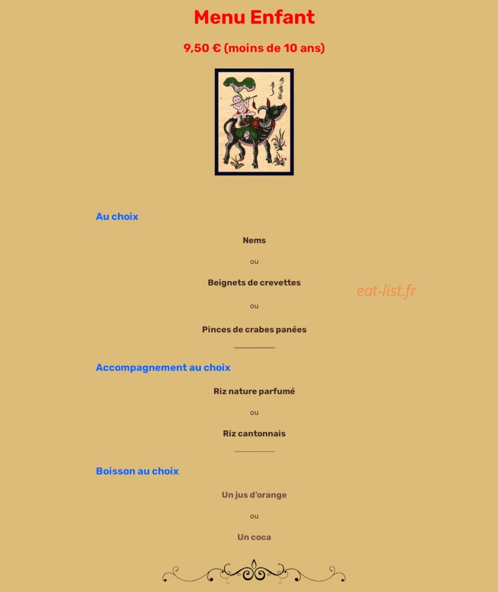 Carte et menu de Ôh Saveurs du Vietnam à Nailloux — Le menu enfant