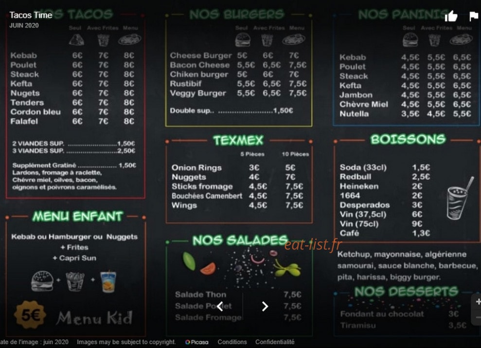 Tacos Time — carte page 1