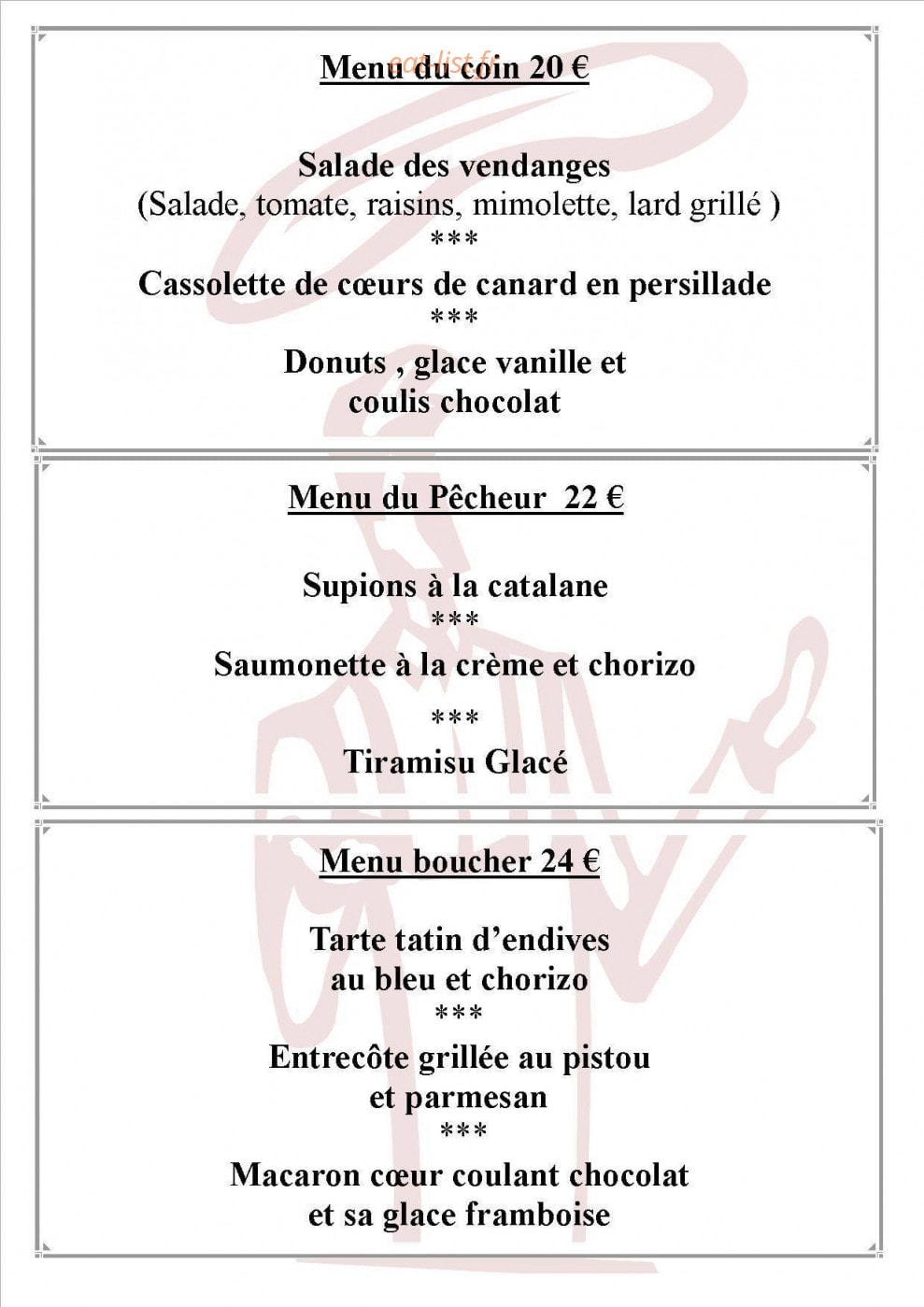 Carte et menu de La Cuisine de dany à Sainte Foy d'Aigrefeuille — Les menus suites