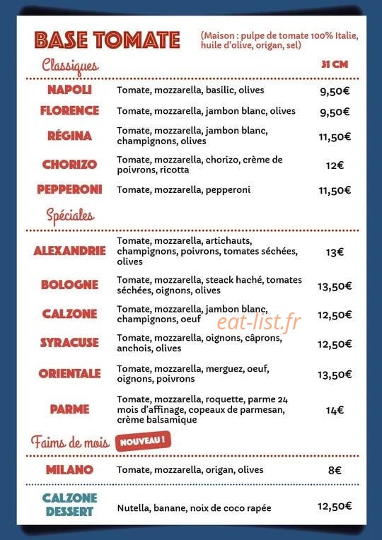 L'atelier de la Pizza — carte page 1