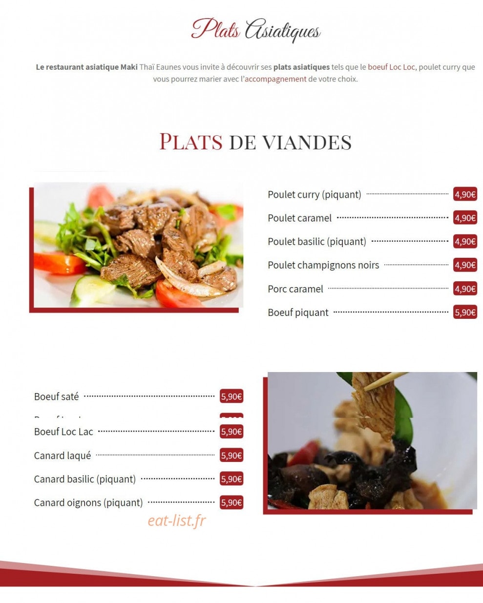 Maki Thaï Fast Food — carte page 2