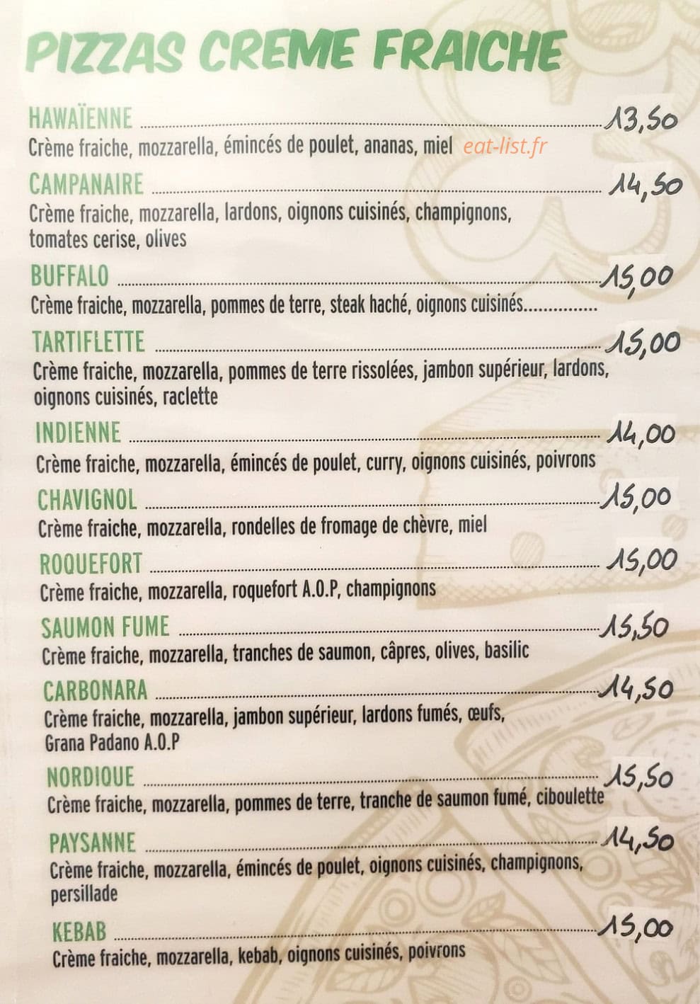 Pizza Carina — carte page 2