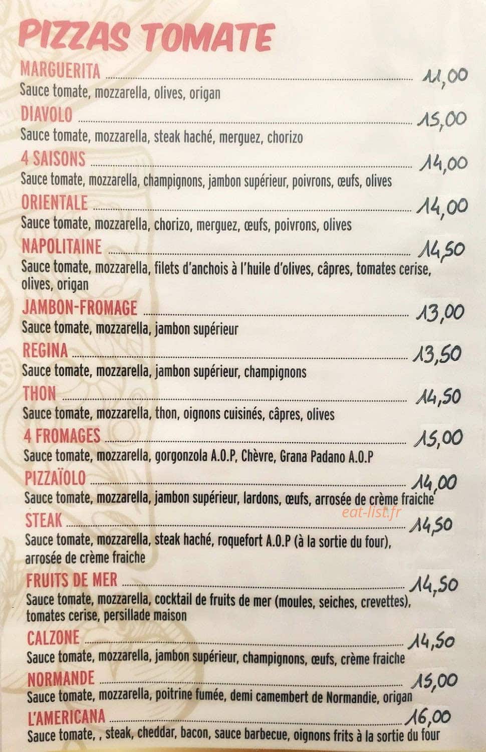 Pizza Carina — carte page 1