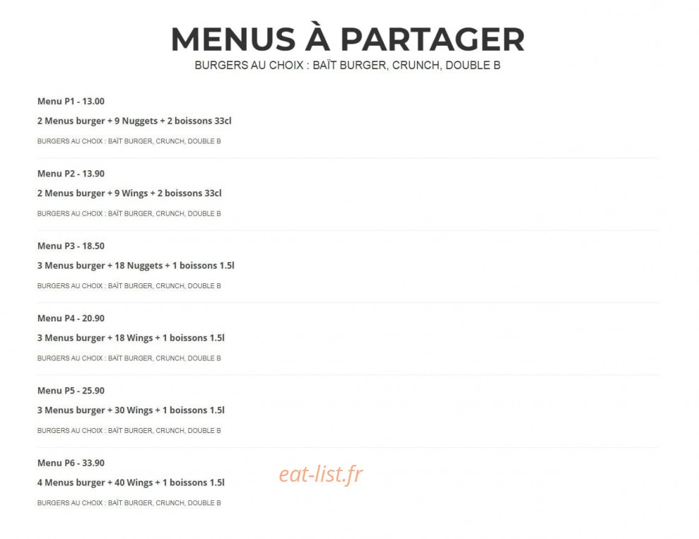 Baït Burger — carte page 2