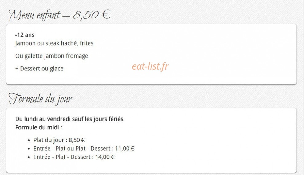 Carte et menu de chez Fanny crêperie des allees à Muret — Formules