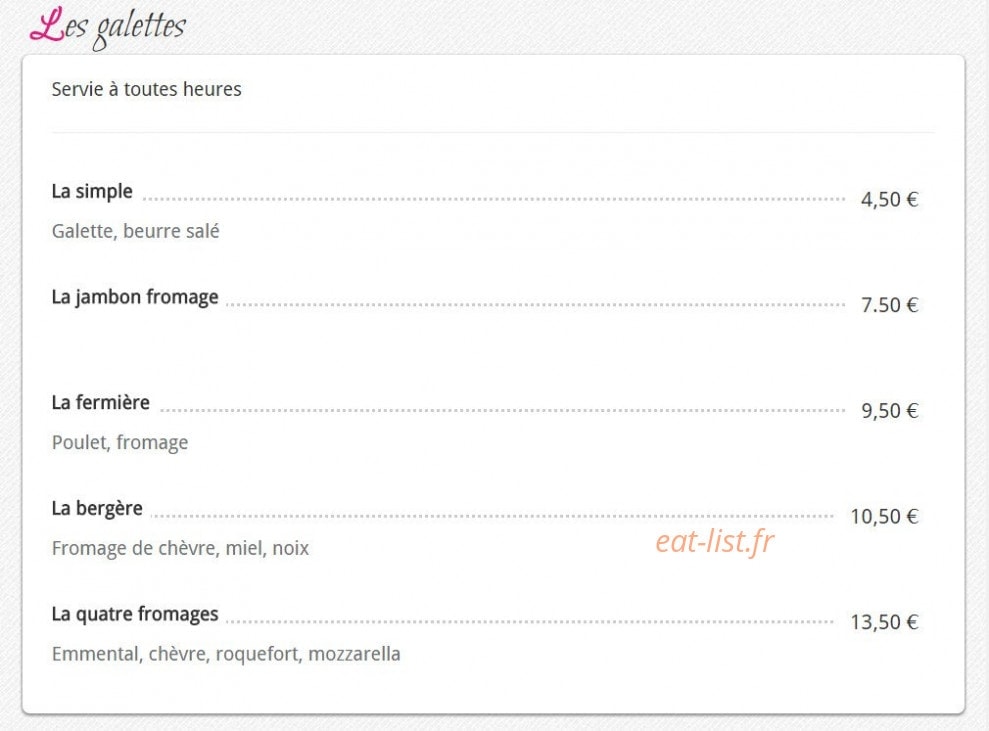 Carte et menu de chez Fanny crêperie des allees à Muret — Les galettes