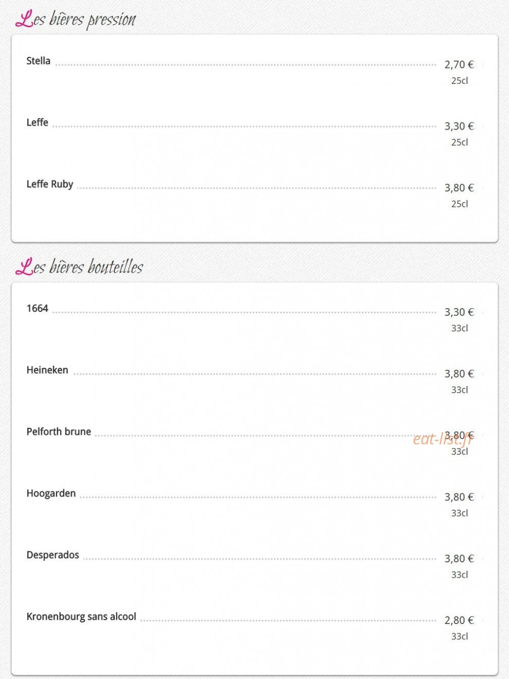 Carte et menu de chez Fanny crêperie des allees à Muret — Les bières