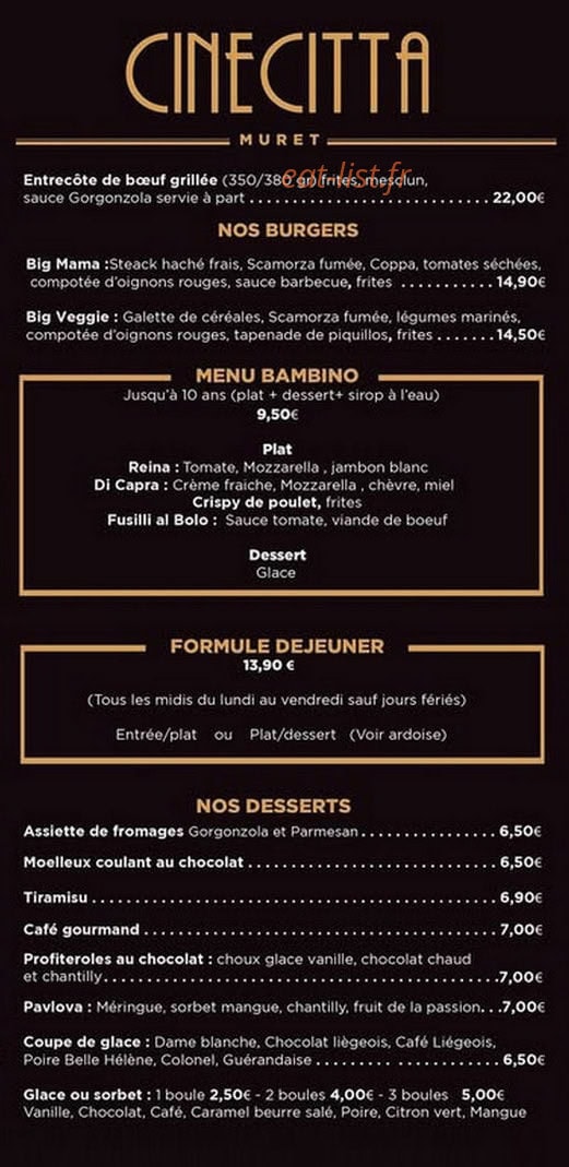 Carte et menu de Cinecitta à Muret — Les pizzas