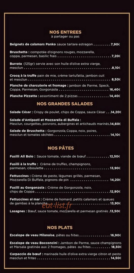 Carte et menu de Cinecitta à Muret — Entrées, salades, pates et plats