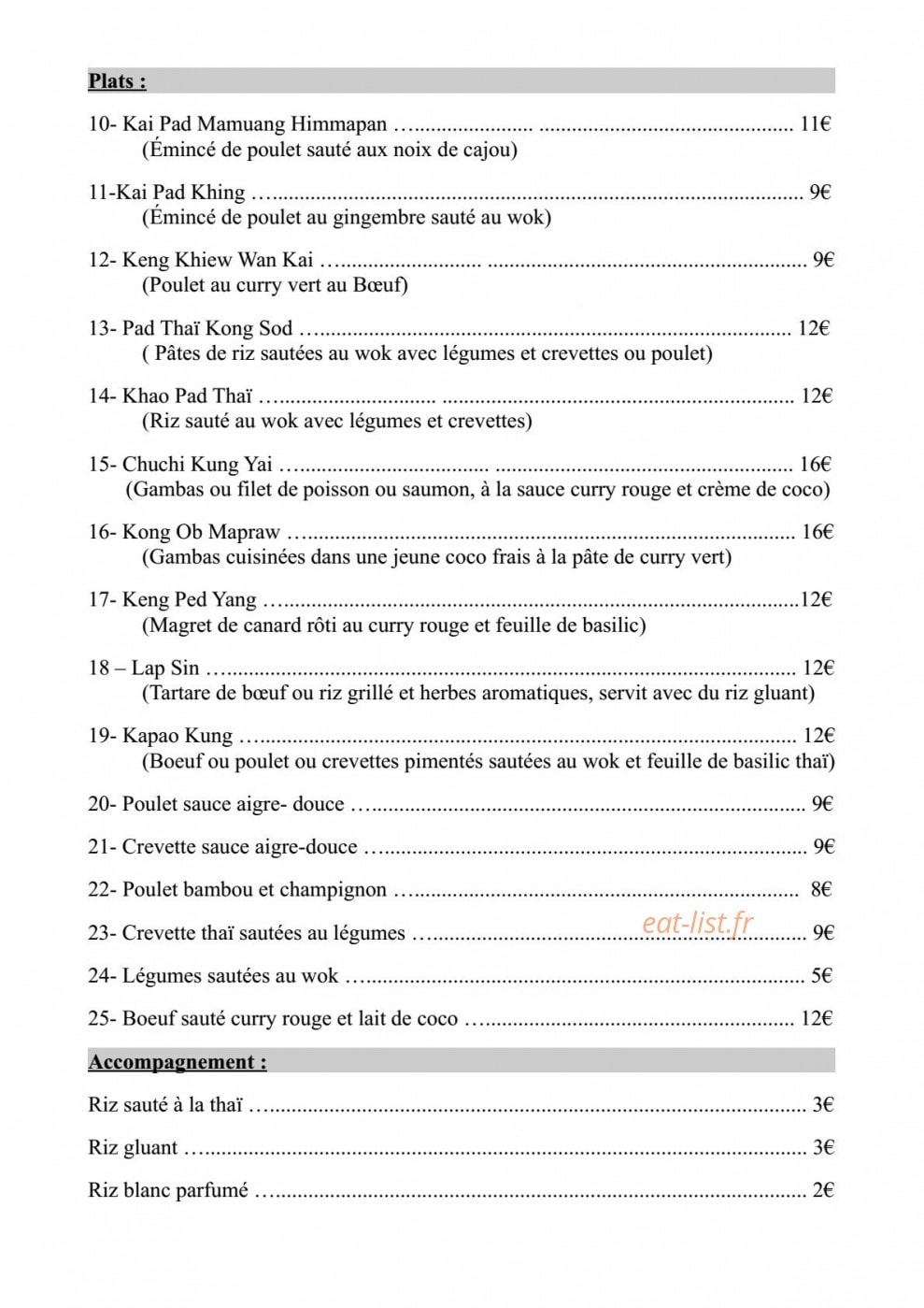 Phayathai — carte page 2