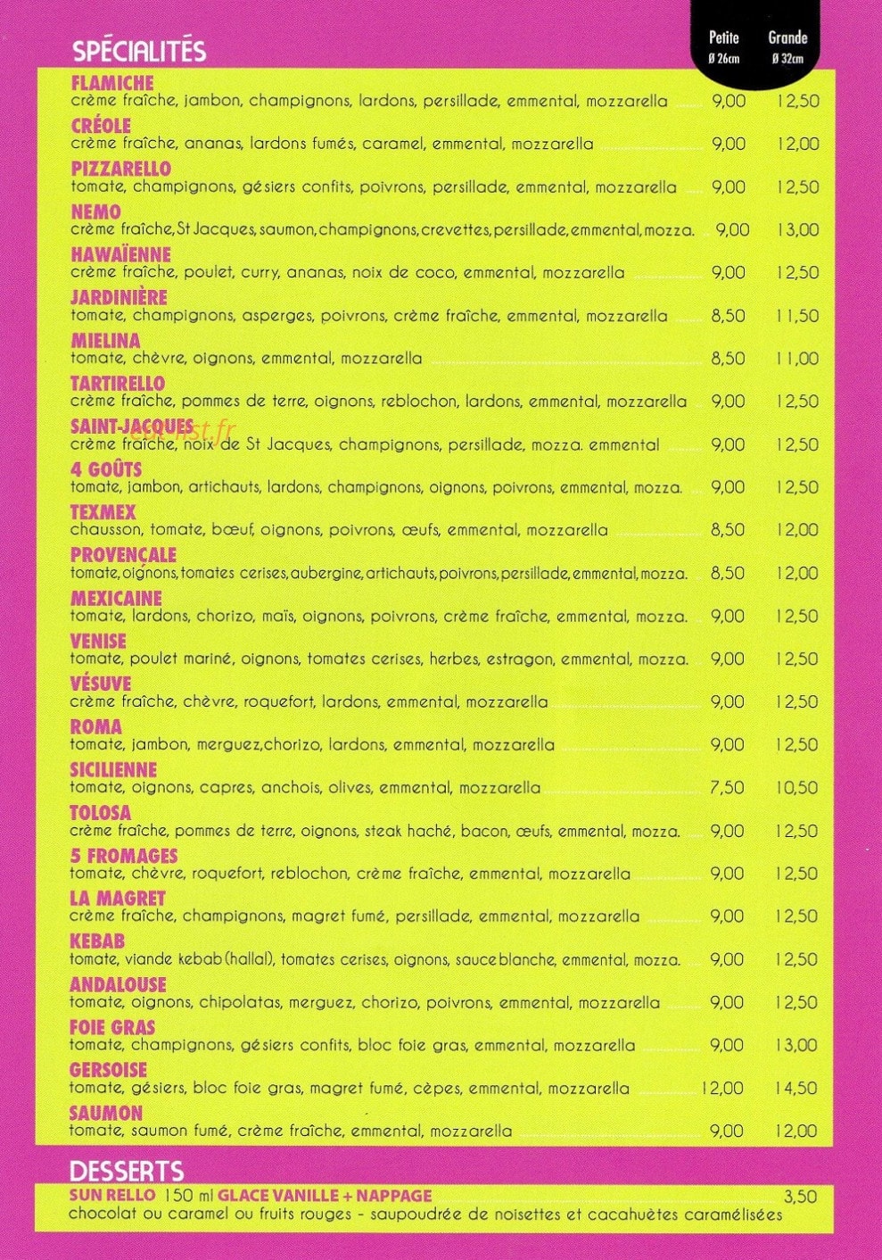 Pizza Rello — carte page 1