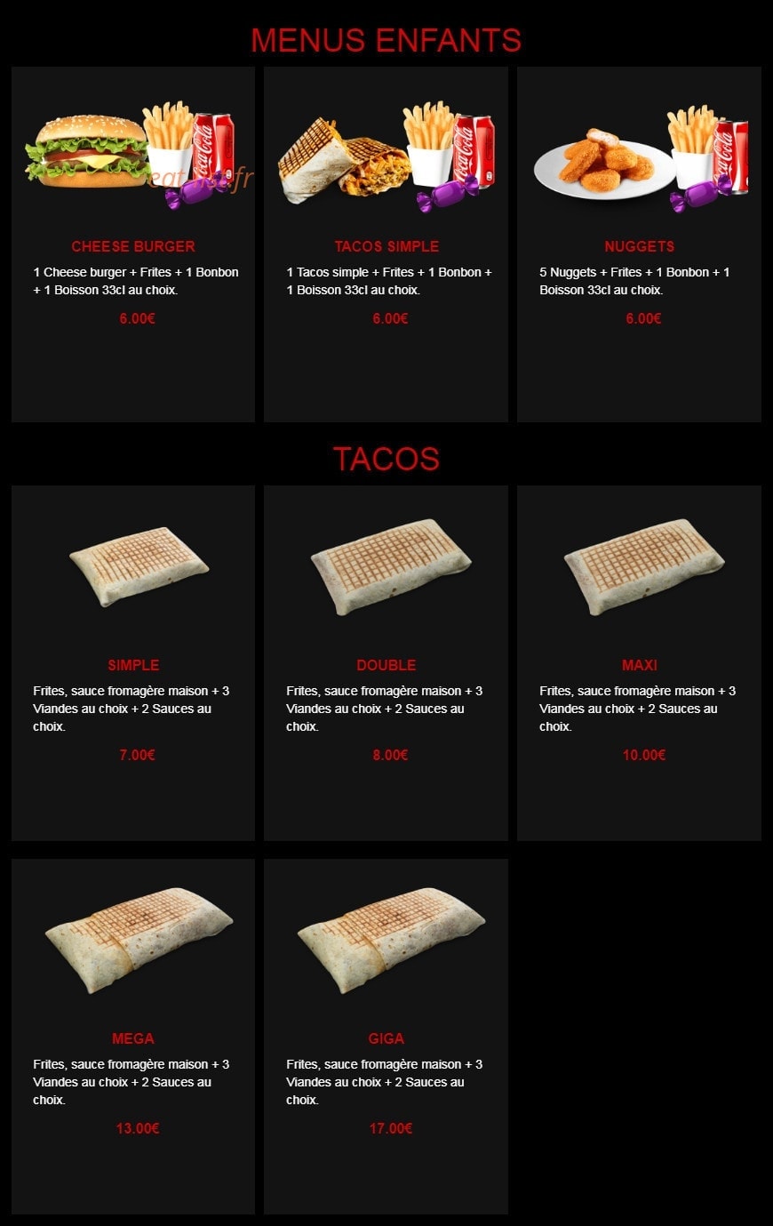 Tacos Gratiné — carte page 1