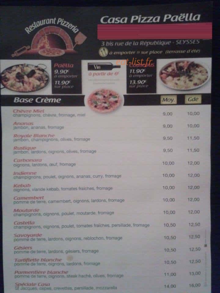 Casa Pizza Paella — carte page 1