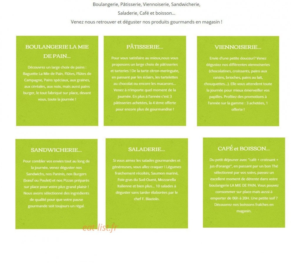 La Mie de Pain — carte page 1