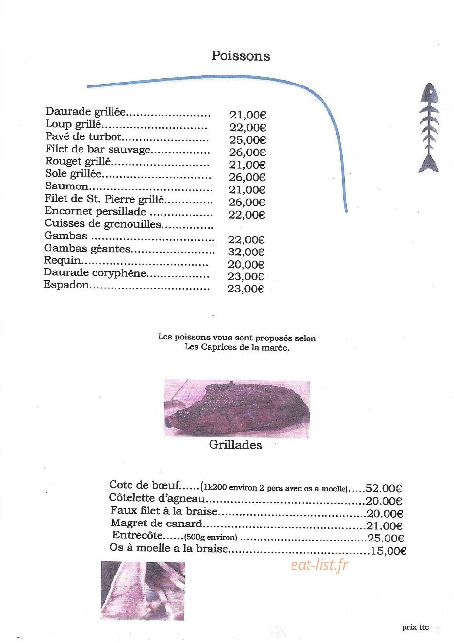 Carte et menu de Le Fanal à Castelnau d'Estretefonds — Les poissons et grillades
