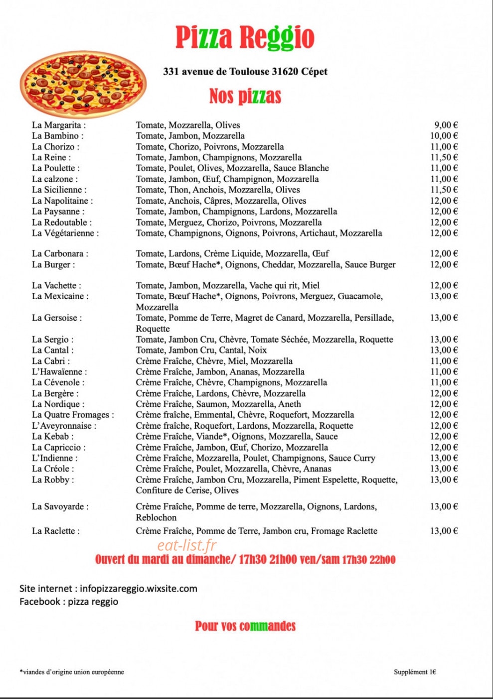 Pizza Reggio — carte page 1