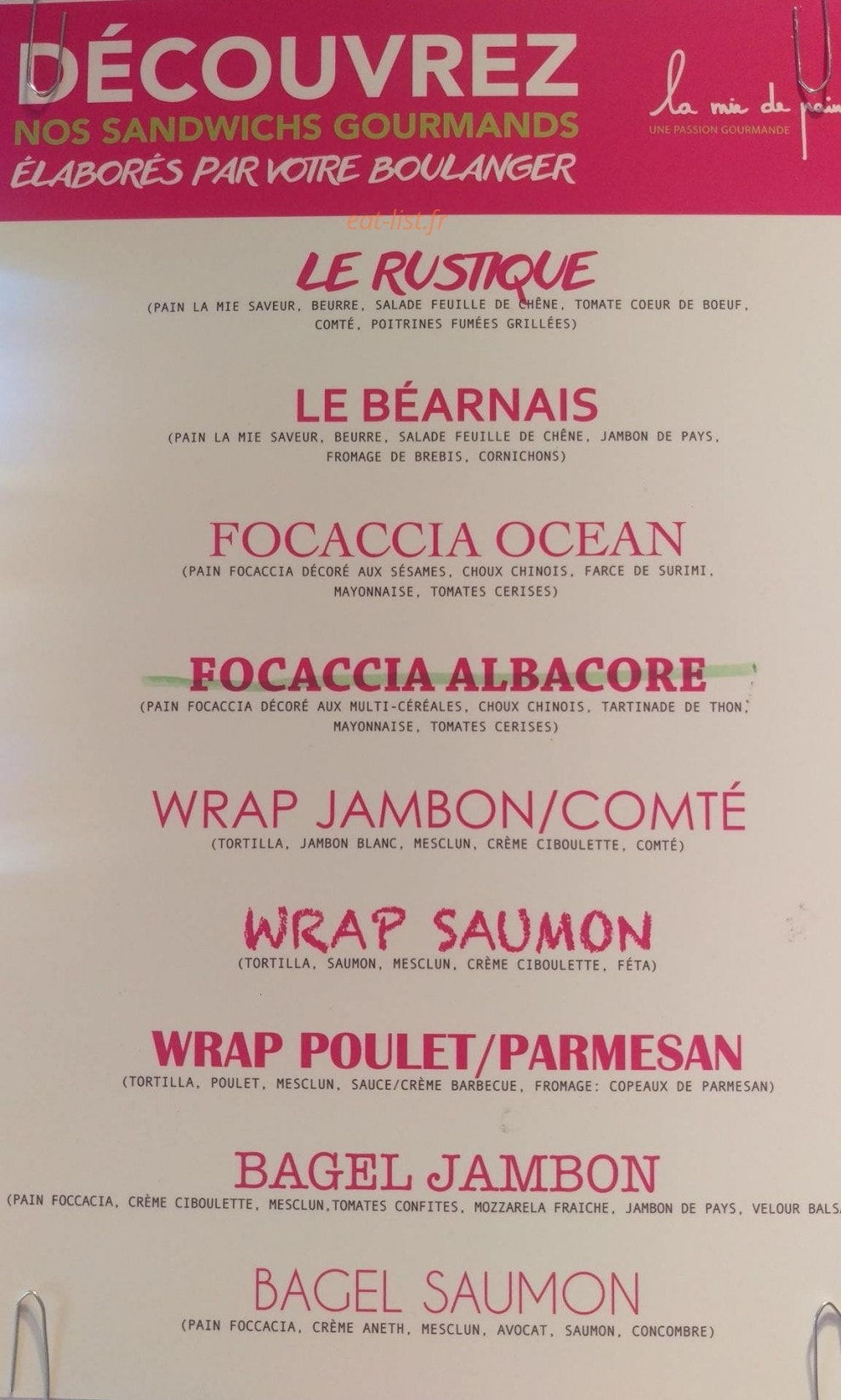 La Mie de Pain — carte page 2